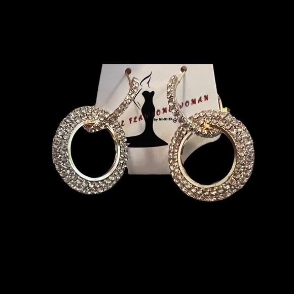 CRYSTAL EMBELLISHED DOUBLE HOOP EARRINGS - Picture 2 of 5